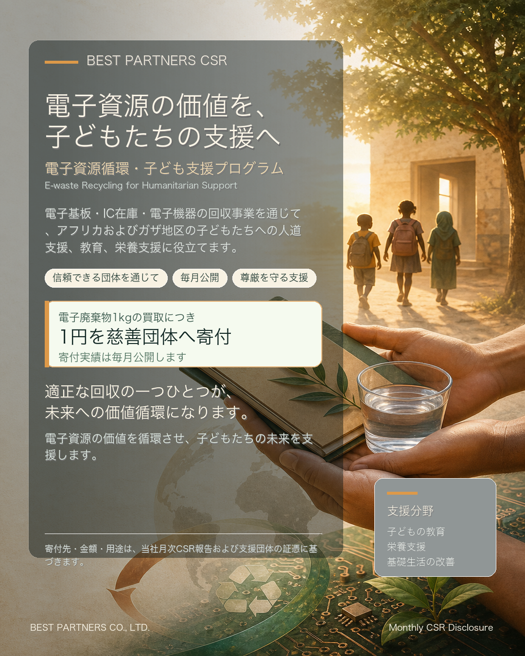 電子資源循環・子ども支援プログラムの月次CSR公開ポスター